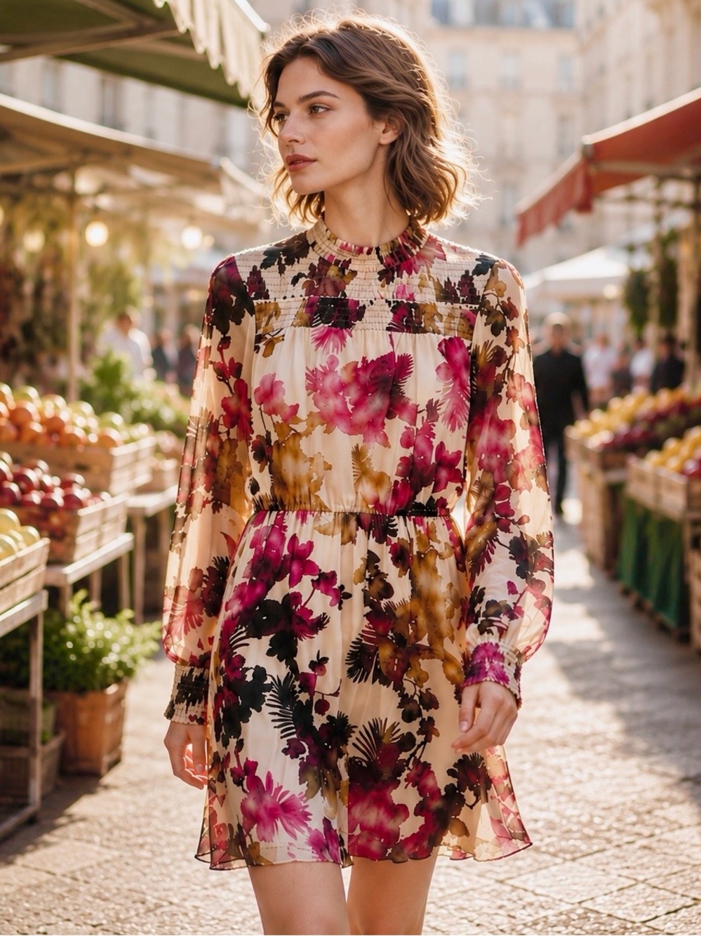 Anthropologie Vineet Bahl Floral Smocked Mini Dress XS
